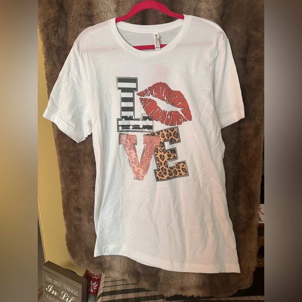Bella Canvas White Tee with Pink Neck Trim